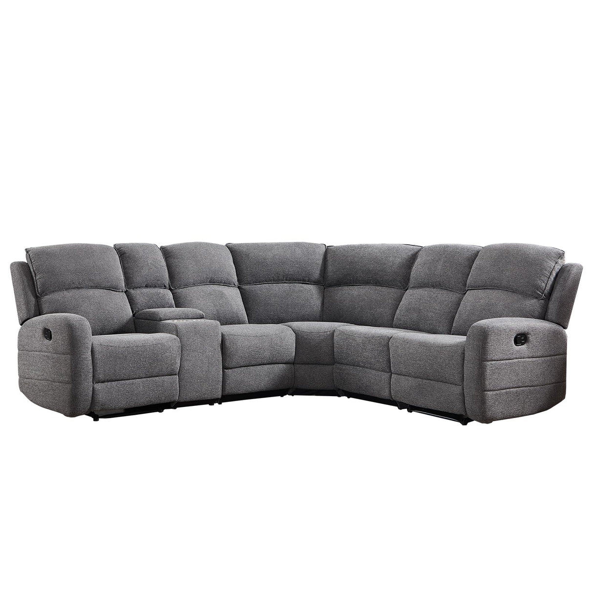 EBELLO Fabric L-Shaped Reclining Sectional Sofa Couch for Living Room, Manual Recliner Oversized Sofa, with Padded Headrest, 2 Cup Holders, Storage Space, 5-Seater Home Furniture Set, Grey EBELLO