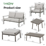 LUXIJOY Patio Furniture Set 7PCS, Aluminum Sectional Sofa Set with Coffee Table and Side Table, Loveseat, 2 Single Chairs, 2 Ottomans, Outdoor Conversation Set for Porch, Lawn, Greige & Grey LUXIJOY