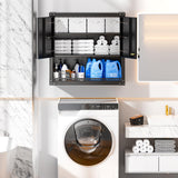 Greenvelly Metal Wall Cabinet with Locking Door, Black Wall Mounted Metal Storage Cabinet with Pegboard and Adjustable Shelf, Steel Tool Cabinet for Garage, Basement, Kitchen, Warehouse Greenvelly