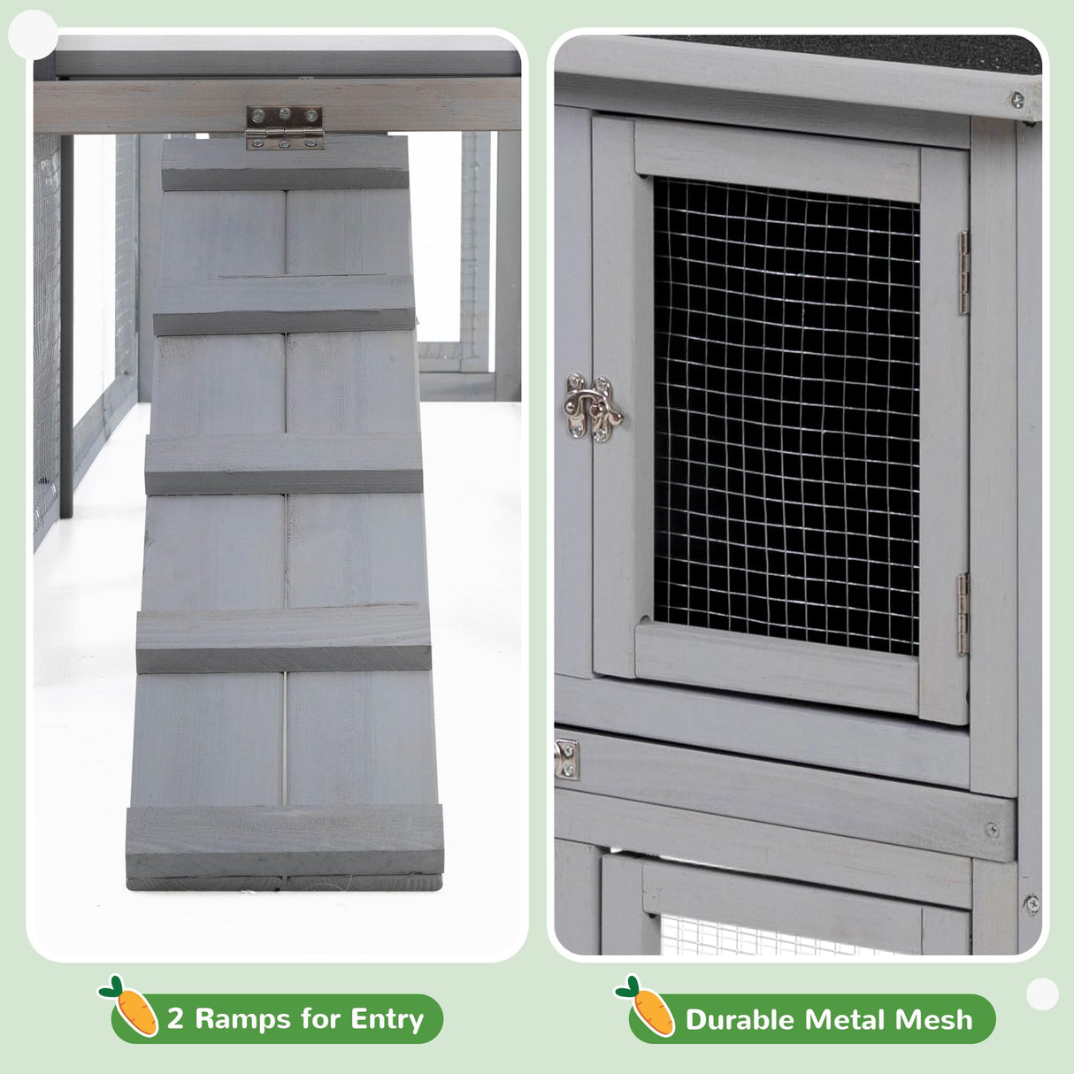 COZIWOW Rabbit Hutch Outdoor, 94.5" Extra Large Bunny Hutch, 2-Story Wooden Rabbit Cage Indoor for 2 or More Bunnies with Pull-Out Tray & Weatherproof Roofs (Grey) COZIWOW