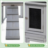 COZIWOW Rabbit Hutch Outdoor, 94.5" Extra Large Bunny Hutch, 2-Story Wooden Rabbit Cage Indoor for 2 or More Bunnies with Pull-Out Tray & Weatherproof Roofs (Grey) COZIWOW
