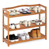 Giantex 3-Tier Shoe Rack, Acacia Wood Shoe Shelf with Side Metal Hooks, Holds up 12-18 Pairs, Shoe Organizer, Shoe Storage, Wooden Shoe Rack for Entryway Giantex