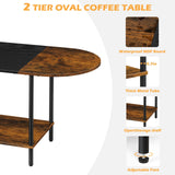 ETELI Small Round Coffee Tables for Small Space Farmhouse Oval Coffee Table with 2-Tier Storage Shelf Circle Center Tea Table for Living ETELI