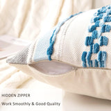 WANLIRD Boho Throw Pillow Covers 18x18 Set of 2 Farmhouse Decorative Cushion Case Striped Square Pillows Cover Chenille Pillow Cases Accent Neutral Pillowcase for Sofa Couch Bed,Sky Blue WANLIRD