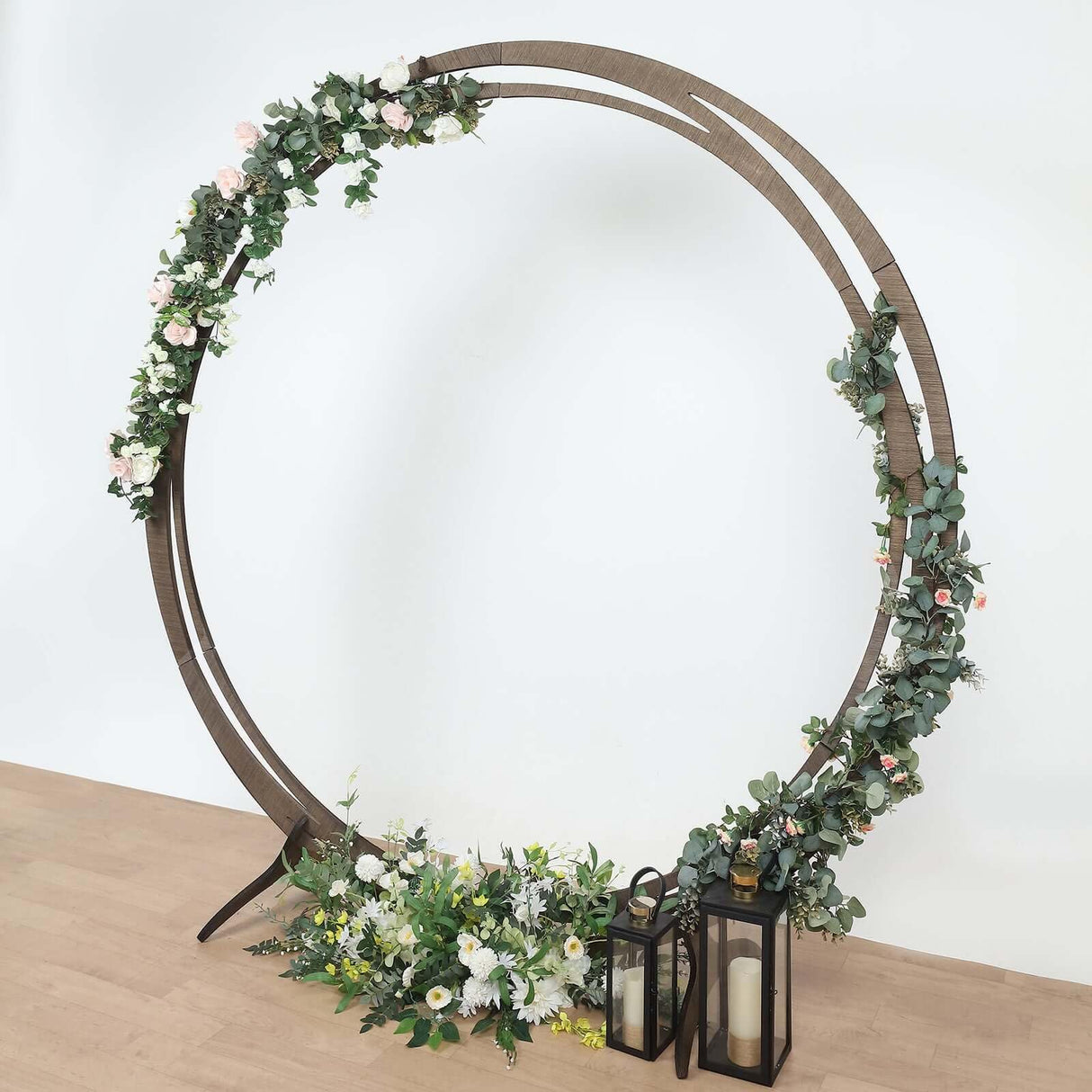 TABLECLOTHSFACTORY 8ft Natural Brown Wood DIY Round Wedding Arch Backdrop Stand, Rustic Photo Backdrop Stand Tableclothsfactory