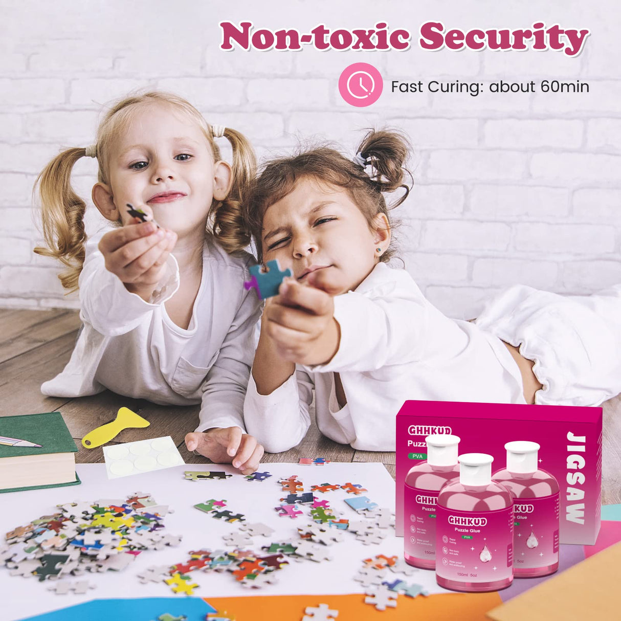 GHHKUD Jigsaw Puzzle Glue,450ML Puzzle Glue Clear with Applicator Brushes for Puzzle Paper Wood, Replace Puzzle Saver Sealer for Over Thousands Pieces of Puzzle Glue Sheets Accessories Tools (Pink) GHHKUD