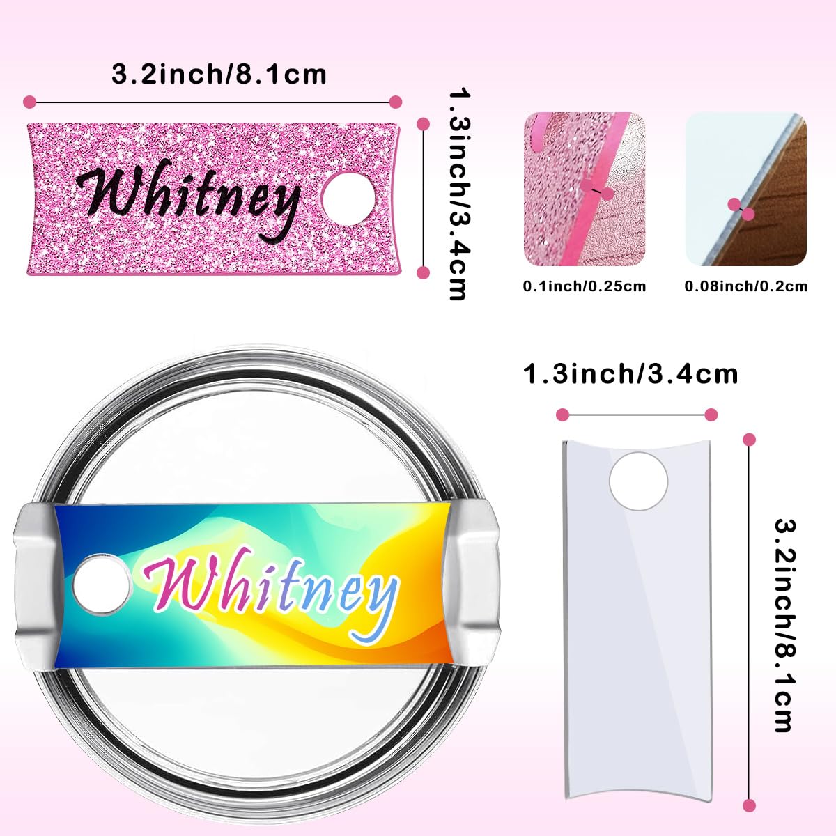 24 Pcs Sublimation Name Plate Blanks for Stanley 40oz Tumbler, Sublimation Blanks 3.2"x1.3" Personalized Name Tag for Customized Stanley Cup 12pcs Aluminum 12pcs Flashy Acrylic