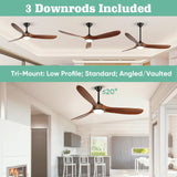 Savey'Sley Ceiling Fan with Lights and Remote, 60 Inch Indoor/Outdoor Modern Wood Led Ceiling Fan With Lights for Porch Bedroom Living Room, Noiseless, Reversible DC Motor, Dimmable 3CCT, Tri-Mount Savey'Sley