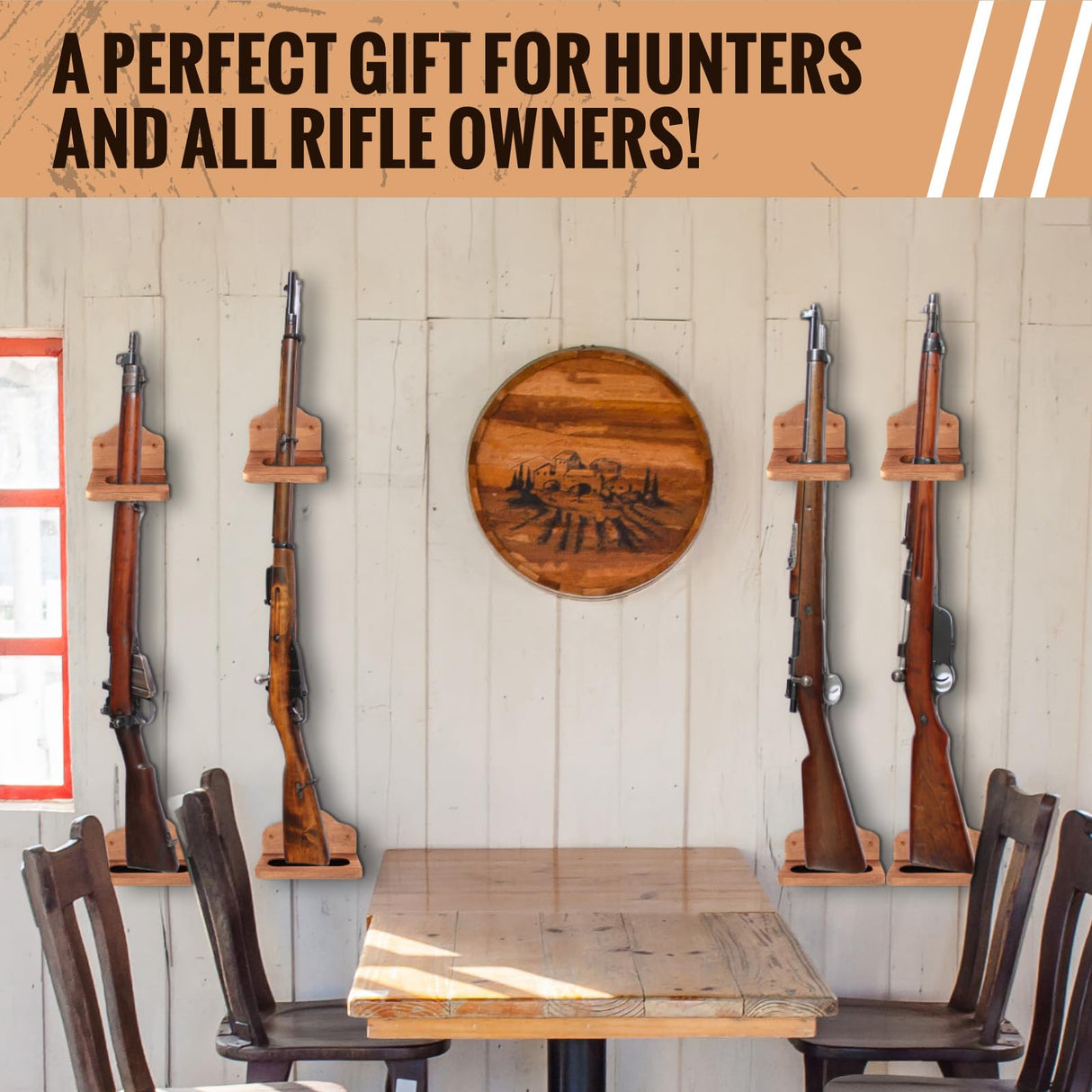 GlikCeil 1 Set Vertical Gun Rack Hardwood Gun Rack Holder Wall Mount Brown Rifle Rack Wooden Gun Hooks Gun Hangers for Wall for Rifles Shotguns Bows Display Storage GlikCeil