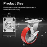 Nefish 6 Inch Heavy Duty Industrial Grade Casters Wheels, Aluminum Core PU Castor Set of 4, Durable Plate Swivel Casters with Brake 5000 LBS, Anti-Corrosion Wheels for Industrial, Equipment Nefish