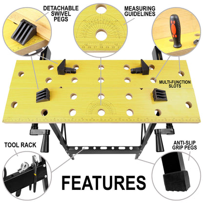 Work-It! Portable Workbench, Folding Carpenter Saw Table with Adjustable Clamps - Easy to Transport with Heavy-Duty Steel Frame, 150 Lbs Capacity - WoodArtSupply