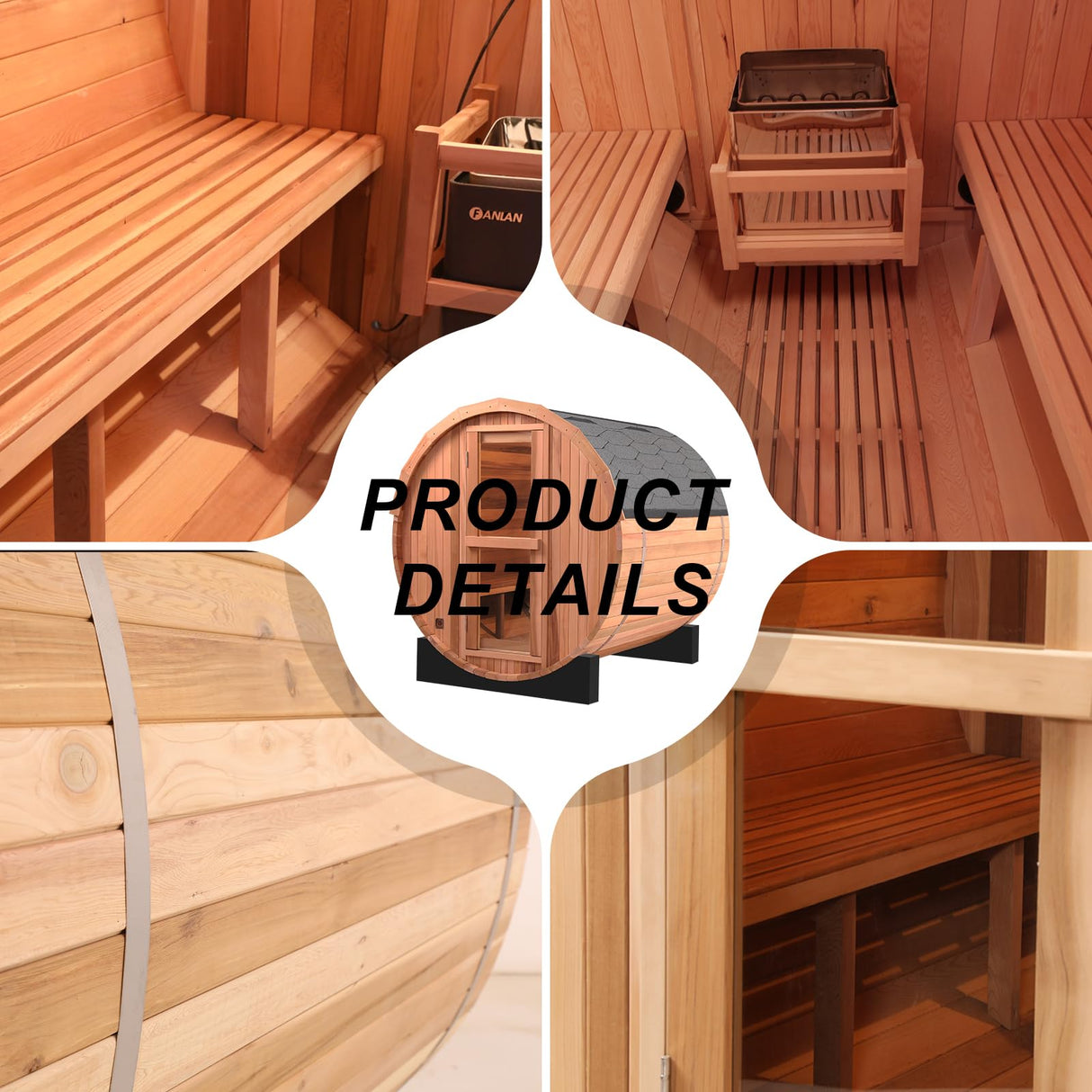 iDOTODO Outdoor Barrel Steam Sauna, 4-6 Person Wood Sauna Room with 6kw Harvia Electric Heater with Sauna Stone, Canadian Helmock Wooden Sauna, Sauna Accessories and Asphalt Shingle Roof (Red Ceder) iDOTODO