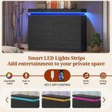 UPOSOJA Tall Black Dresser for Bedroom, Modern 8 Wood Drawers with LED Light and Power Outlet, Floating Dressers for Closet, Large Chest of Drawer for Living Room, Hallway, Entryway (8 Drawers,Black) UPOSOJA