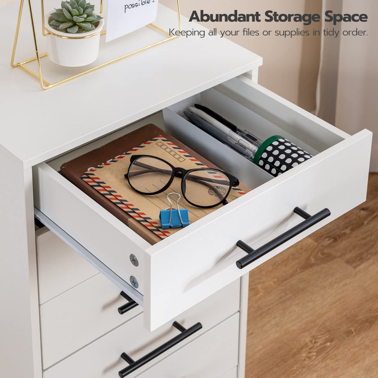 HOOBRO 7-Drawer Chest, File Cabinet, Wooden File Cabinet, Office Cabinet with Drawers, Storage Cabinet, for Home Office, Study, Easy Assembly, White WT07WJ01 HOOBRO