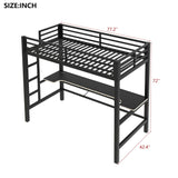 RuiSiSi Twin Size Metal Loft Bed with LED Light and Desk, Black Loft Bed with Storage for Kids, Noise Free RuiSiSi