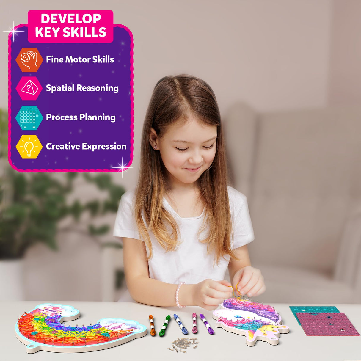 Skillmatics String Art Activity - Unicorn Magic, Mess-Free Art for Kids, Craft Kits & Supplies, DIY Decor & Creative Activity, Gifts for Girls & Boys Ages 6, 7, 8, 9, 10, 11, 12 Skillmatics