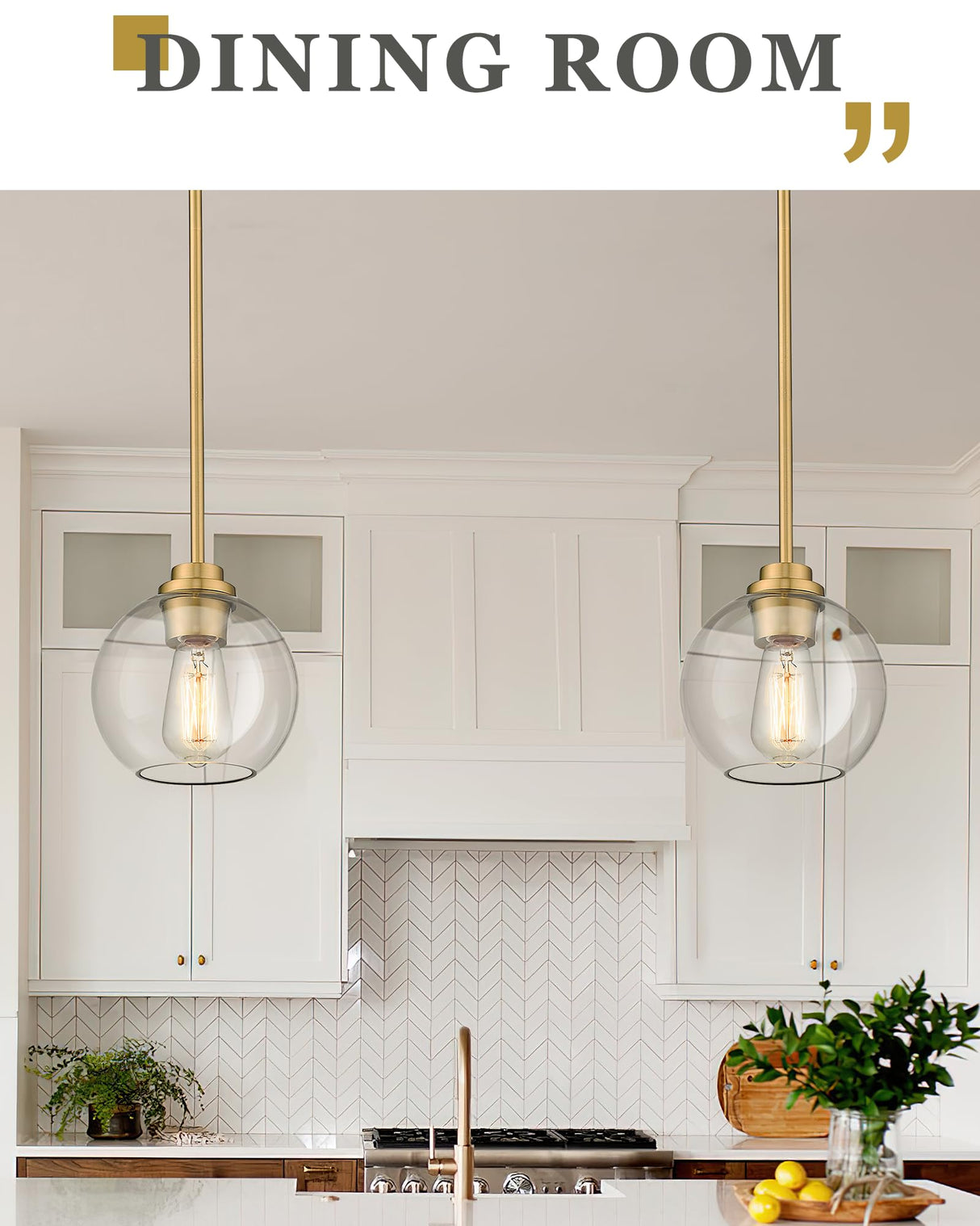 Audickic Brass Pendant Lights Kitchen Island 2 Pack, Farmhouse Gold Pendant Light with Clear Glass Globe Shade, Kitchen Island Lighting for Dining Room Entryway, AD-22280-1P2-GD-C Audickic