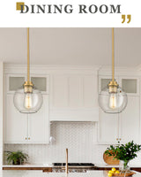 Audickic Brass Pendant Lights Kitchen Island 2 Pack, Farmhouse Gold Pendant Light with Clear Glass Globe Shade, Kitchen Island Lighting for Dining Room Entryway, AD-22280-1P2-GD-C Audickic