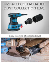 DongCheng 5” Random Orbital Sander, 3.0 Amp 12000OPM, 6 Variable Speed Electric Sander Kit with 10pcs Sandpapers & detachable Dust Collector, for Woodworking/Sanding/Polishing Dong Cheng