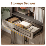 SEDETA Farmhouse Bookshelves and Bookcases with Doors and Drawer, Bookshelf with Storage, Floor Standing 6 Shelf Display Storage Shelves 70 in Tall Bookshelf for Home Office, Living Room, Grey SEDETA