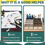 OPHIR Wooden Paint Rack Organizer, Miniature Paint Holder with 104 Holes of 2 Sizes for Model Miniature Paints, Includes 2 Drawers, 2 Painting Handles, 1 Brush Holder, 25 Paintbrush Holes OPHIR