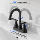 Bathroom Faucets for Sink 3 Hole, Hurran 4 inch Matte Black with Pop-up Drain and 2 Supply Hoses, Stainless Steel Lead-Free 2-Handle Centerset Faucet for Sink Vanity Hurran