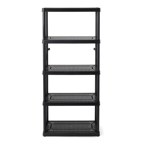 Gracious Living 5 Shelf Fixed Height Ventilated Medium Duty Storage Unit 14 x 32 x 72" Organizer System for Home, Garage, Basement, & Laundry, Black Gracious Living
