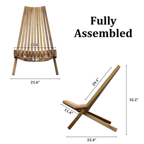 Melino Wooden Folding Chair for Outdoor - Low Profile Acacia Wood Lounge Chair with FSC Certified - Fully Assembled Outdoor Foldable Chairs for Patio, Porch, Pool Deck, Lawn, Garden - Sandstone Melino