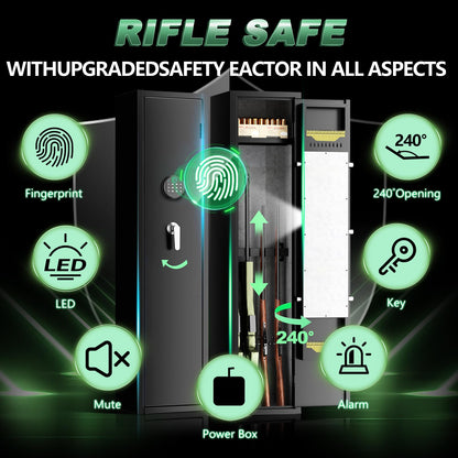 3-4 Fingerprint Long Gun Safe for Rifle and Shotguns (with/without Scope), Fingerprint Quick Access Rifle Safe for Home Rifle and Pistols with Alarm&Mute Mode,Gun Cabinet with Adjustable Gun Rack