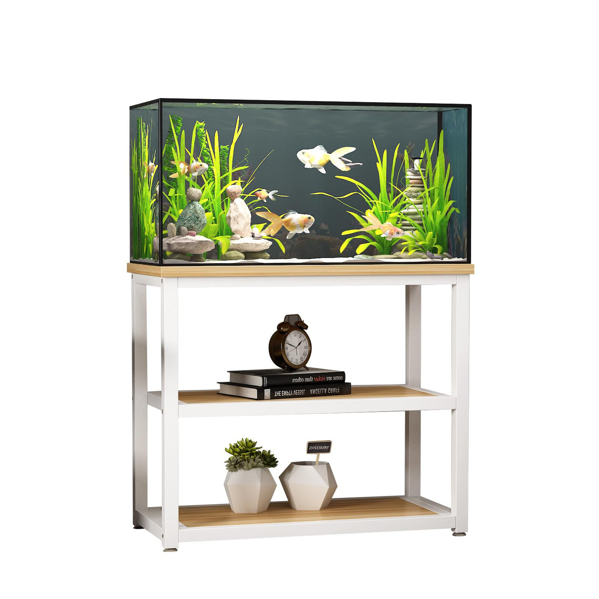 Avolander Fish Tank Stand Metal Aquarium Stand 40-50 Gallon, Double Layer Metal with Storage Weight Capacity 760lbs, 31.5 X 27.56 X 17.72 inch, White Walnut Brown Avolander