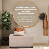 Ao Lei 30 Inches Storage Ottoman Bench, Storage Bench with Wooden Legs for Living Room Ottoman Foot Rest Removeable Lid for Bedroom End of Bed, Linen Fabric, Folding Beige Ottoman Ao Lei