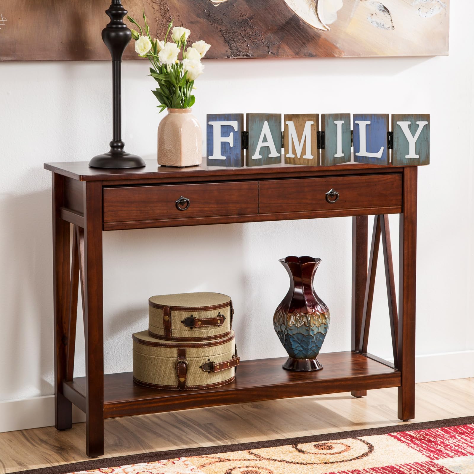 Wooden Home Sign Table Top Decor Decorative Letters Signs Freestanding Family Word Block Rustic Tabletop Centerpiece for Shelf Fireplace Mantel Farmhouse Kitchen Living Room (family) - WoodArtSupply