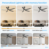 ocioc 52 Inch Smart Ceiling Fan,Modern Ceiling Fans with Lights and Remote,Compatible with Alexa/Google Home/APP,Reversible,Dimmable,3 CCT,Timer,Black Ceiling Fan for Bedroom,Living Room ocioc