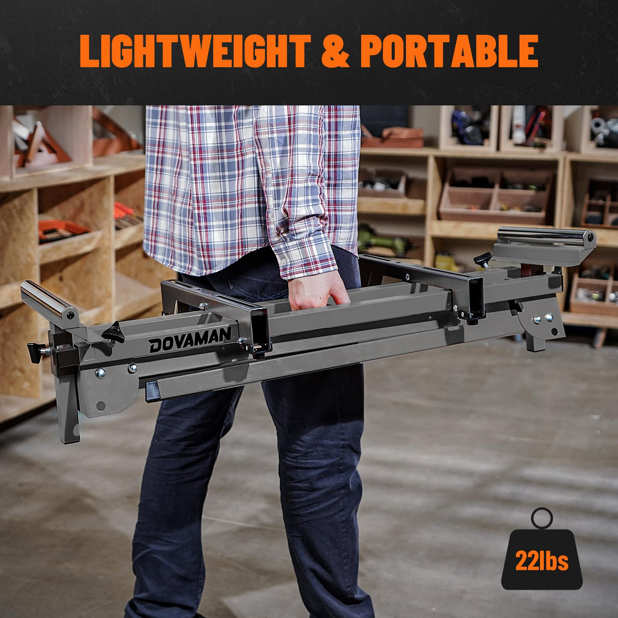 DOVAMAN Miter Saw Stand, 3-Step Quick Install & Fold, Lightweight 22LB Design, 330LB Capacity, 78-1/8'' Max Sliding Rail, Compatible with DMS01A, DMS03A & Most Mitre Saw Brands - MS01A DOVAMAN