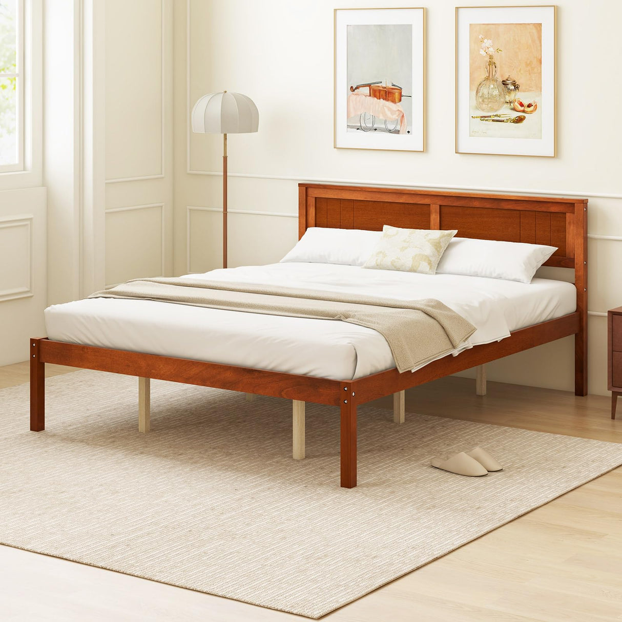 Giantex Queen Wood Platform Bed Frame with Headboard, Mid Century Queen Bed Frame with Wood Slat Support, Solid Wood Foundation with 16" Under Bed Storage, No Box Spring Needed, Easy Assembly Giantex