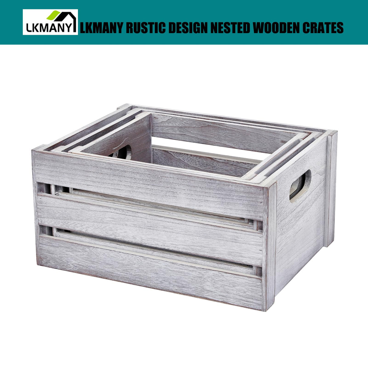 LKMANY Decorative Wood Crates Nesting Crates Storage Container,Rustic Wooden Crates for Storage, Display, Decor, Boxes-Nature Rustic White Set of 3 LKMANY