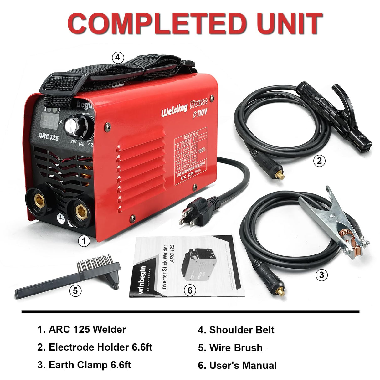 Winbegin Actual 125A 110V Stick Welder, 1/8" rod 125A heavy duty 100% welding machine super Mini arc welder,generator friendly Digital Display 6013 7018 6010 6011works winbegin