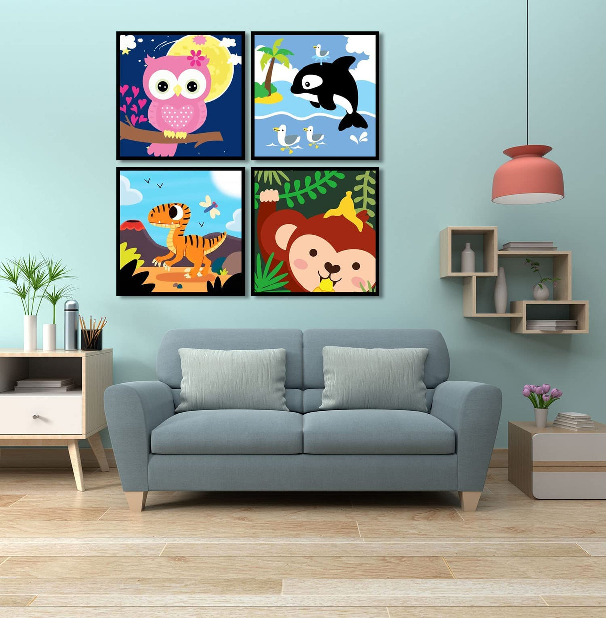 4 Pack DIY Paint by Numbers for Kids Ages 4-8-Paint by Number for Kids Beginners Easy Acrylic Paint Numbers Canvas Art Ages 8-12, Oil Painting Paint by Number Kits for Wall Decor 8x8in(without Framed) KYOQFVN