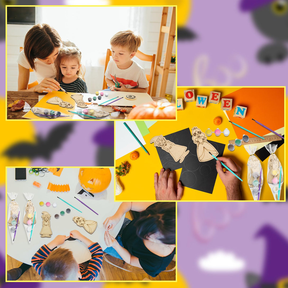 Honoson 24 Set Paint Your Own Witch and Princess Crafts DIY Wooden Painting Craft Kit Pink and Green Color Your Own Witch Princess for Birthday Gifts Party Favors Honoson