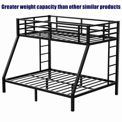 TIHWOALL Latest Upgrade & Stronger Full XL Over King Size Bunk Bed, Thickened More Rust-Proof Metal Heavy Duty Steel King Bunk Bed with Enhanced Legs & Slats (Easier Assembly) (Twin XL Over Queen)