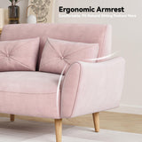 Brelice Loveseat Sofa, 47" Velvet Couch for Bedroom, Convertible Wooden Tray & Ergonomic Armrest, for Small Space, Apartment, Living Room, Home Office, Easy Assembly, Pink Brelice