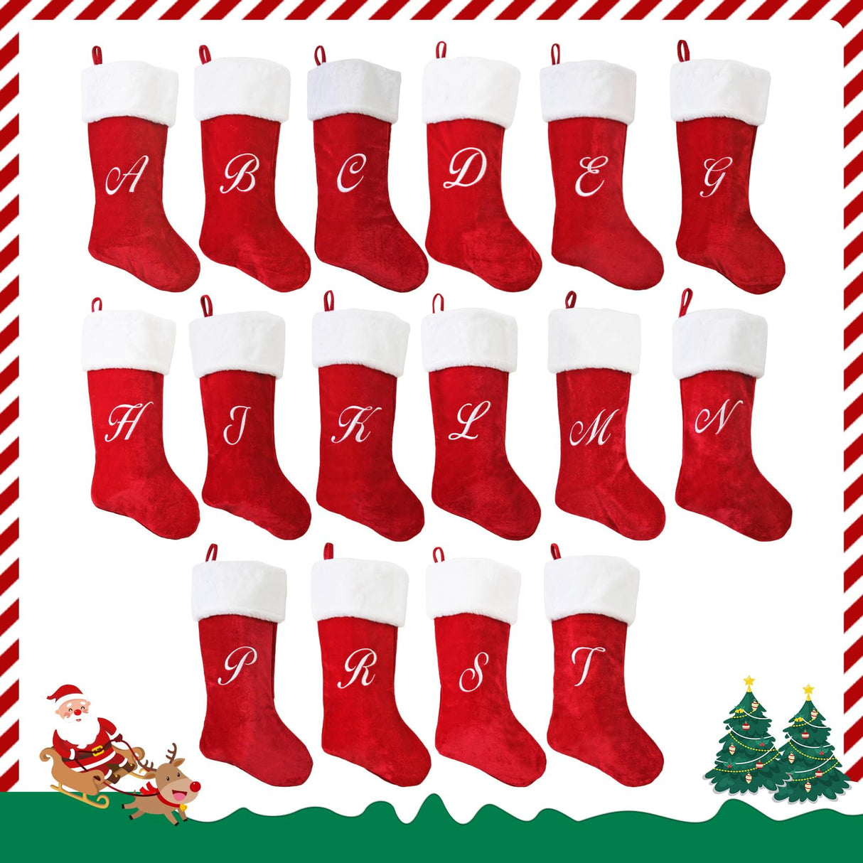 PORRUNNY 20 Inch Letter Christmas Stockings Red Polyester Plush for Family Holiday Xmas Party Decor Fireplace Hanging for Family Kids - M PORRUNNY