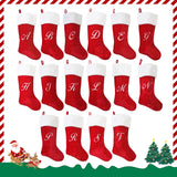 PORRUNNY 20 Inch Letter Christmas Stockings Red Polyester Plush for Family Holiday Xmas Party Decor Fireplace Hanging for Family Kids - M PORRUNNY
