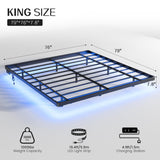 OLEVS King Size Floating Bed Frame, Metal Platform, with LED Light and Charging Station, No Box Spring Needed, Noise-Free, Easy Assembly OLEVS