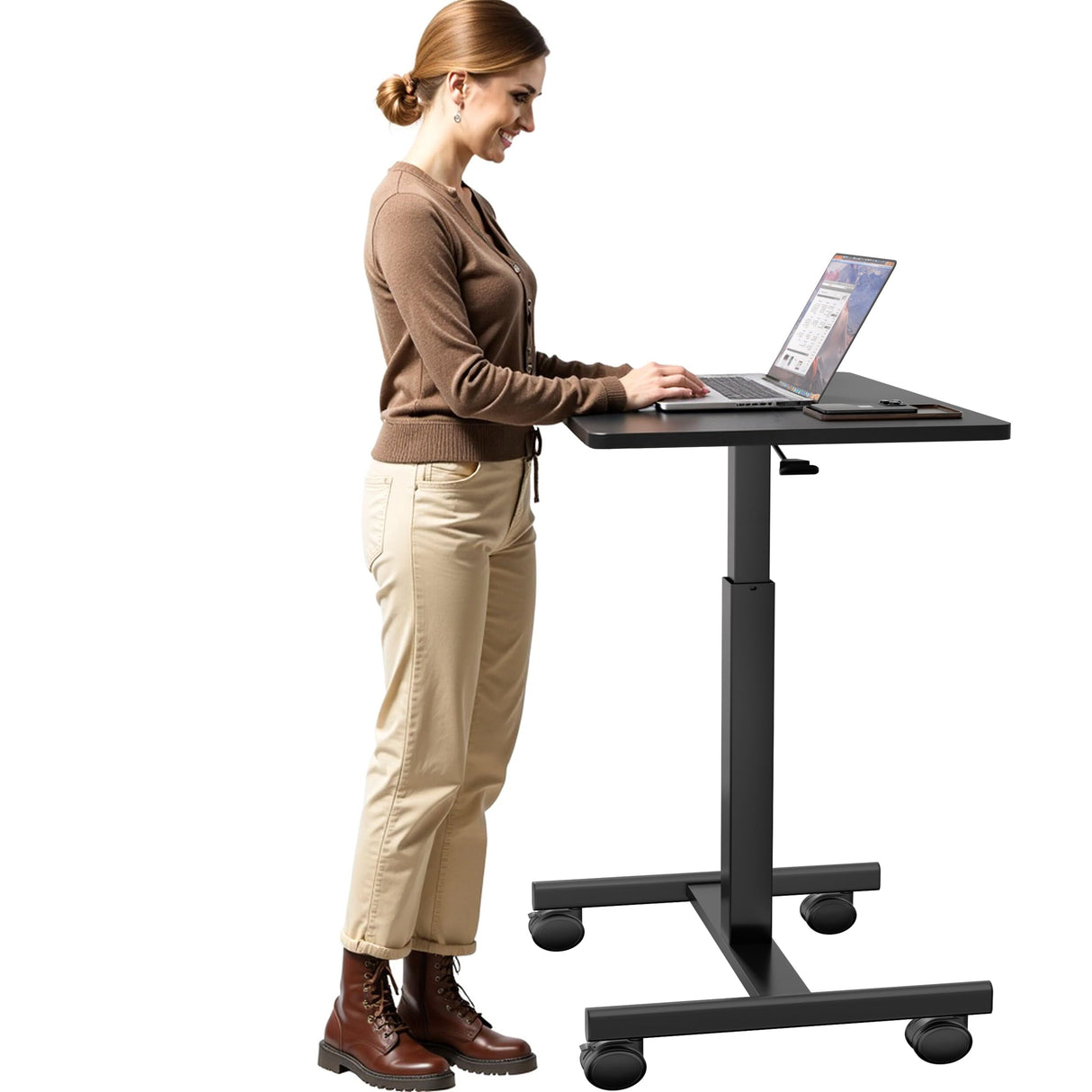 GallopFun Mobile Laptop Standing Desk Adjustable Height, Small Mobile Desk Workstation with Wheels, Portable Rolling Computer Desk Cart for Home Office Classroom (Black) GallopFun