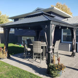 Domi 10'x12' Hardtop Gazebo Canopy,Outdoor Aluminum Gazebo with Galvanized Steel Double Roof,Permanent Gazebo with Drainage System,Curtain and Netting Included,Grey domi outdoor living