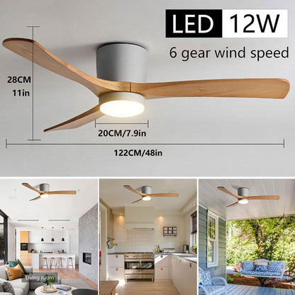 IBalody 48in Nordic Indoor Ceiling Fan Light 12W LED Dimmable Fan Lights Living Room Dining Room Ceiling Lighs Fan Lighting 6 Gear Wind Speed Ceiling Fan with Light Wooden Fan Blades (Grey) - WoodArtSupply