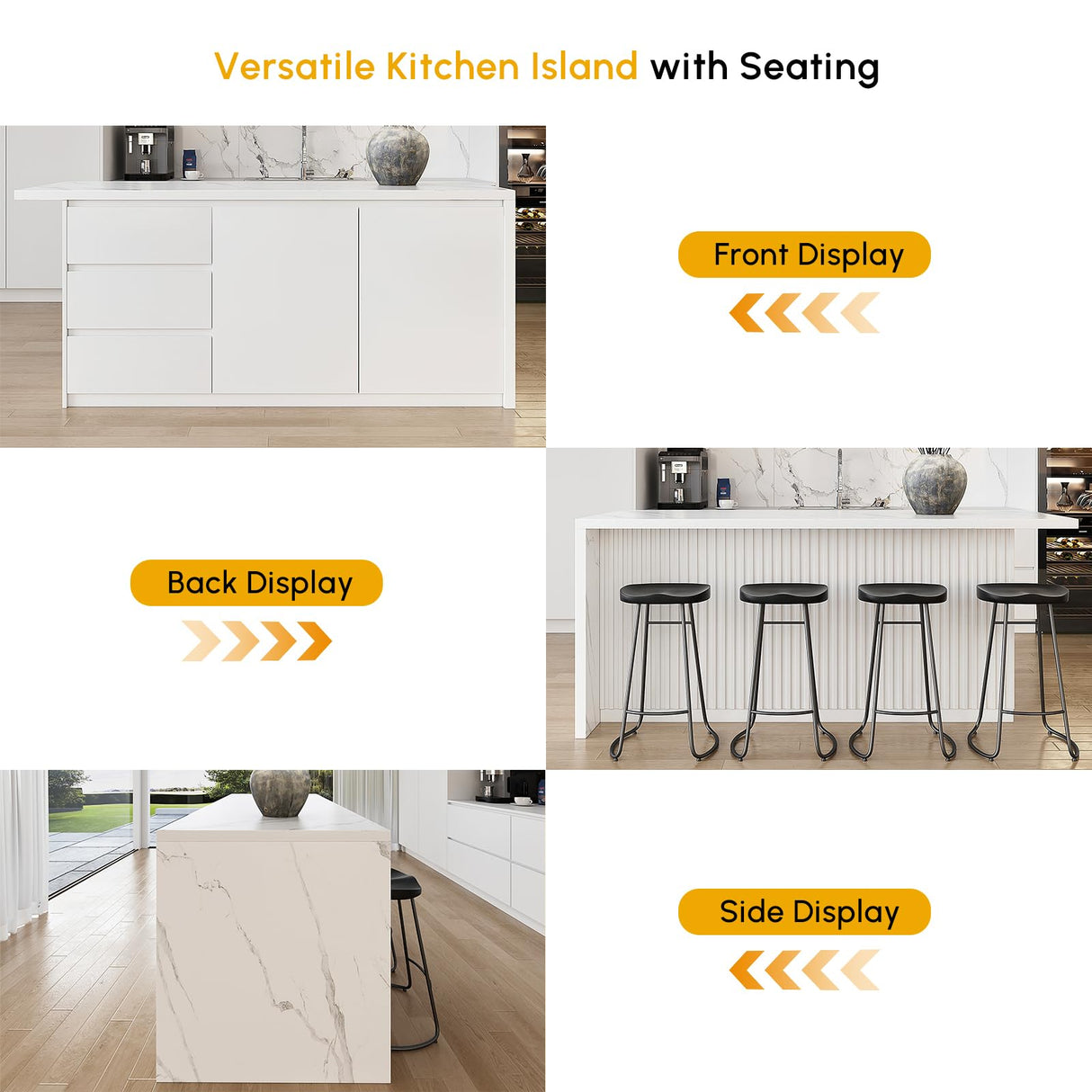 homary 72" Kitchen Island with Storage Kitchen Cabinet Marble Veneered Top Large Island Table with Seating homary