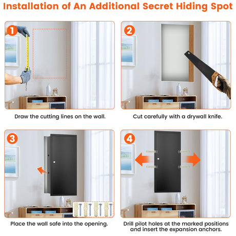 31.5" Tall Wall Safes Between the Studs with 2 Removable Shelf, Lockable Hidden Safe Box with 50 Hooks for Keys Jewellery, in Wall Safe for Money Medicines Valuables GUVELI