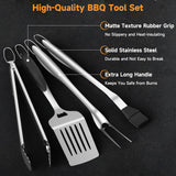 SHINESTAR Heavy Duty Grill Tools Set, Stainless Steel Grilling Accessories with Spatula, Tongs, Fork and Basting Brush, 4PCS, Ideal Grilling Gifts for Man SHINESTAR